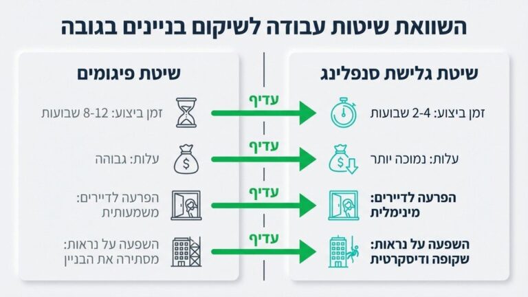 עובד סנפלינג מקצועי מבצע עבודות שיקום בחזית בניין מגורים