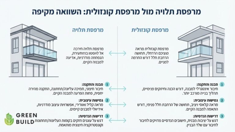 מרפסת תלויה מברזל מודרנית בחזית בניין משופץ