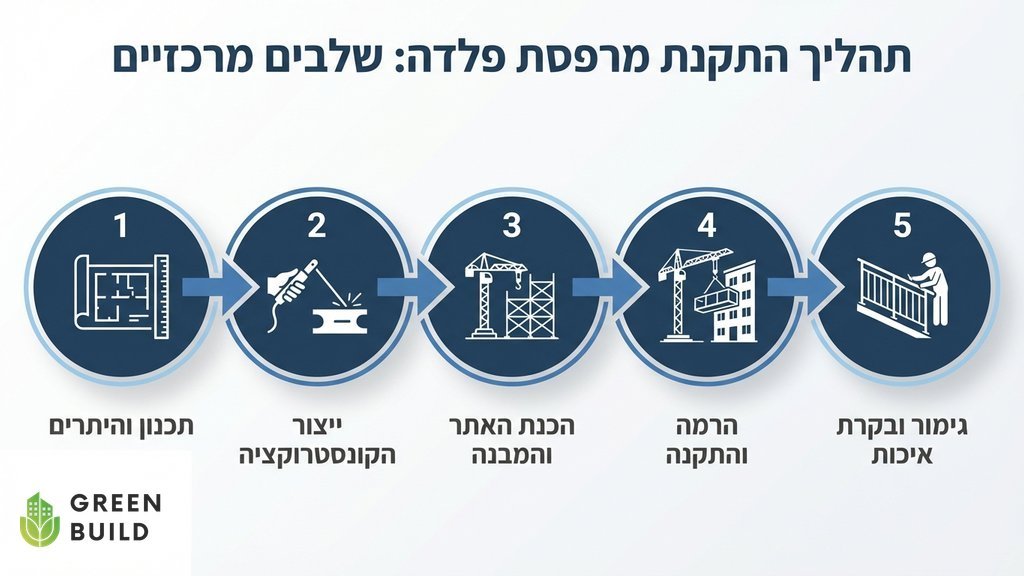 תהליך התקנה ועיגון של מרפסת פלדה